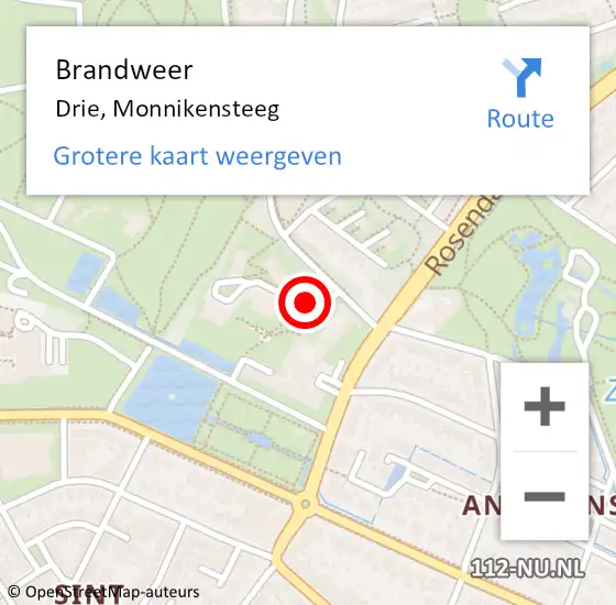 Locatie op kaart van de 112 melding: Brandweer Drie, Monnikensteeg op 14 november 2015 16:46