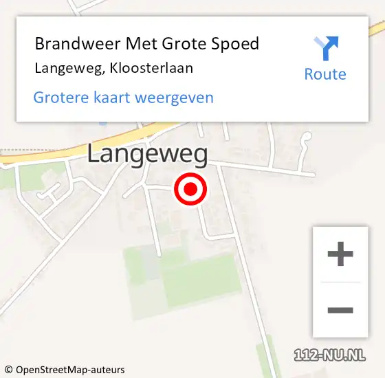 Locatie op kaart van de 112 melding: Brandweer Met Grote Spoed Naar Langeweg, Kloosterlaan op 14 november 2015 17:11