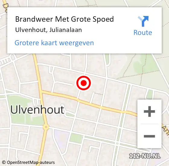 Locatie op kaart van de 112 melding: Brandweer Met Grote Spoed Naar Ulvenhout, Julianalaan op 14 november 2015 17:47