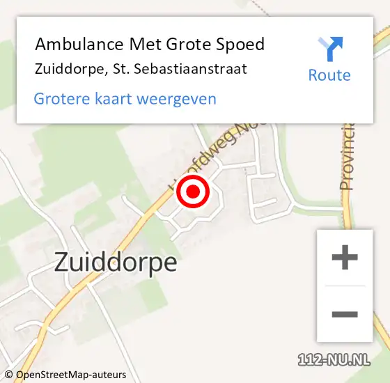 Locatie op kaart van de 112 melding: Ambulance Met Grote Spoed Naar Zuiddorpe, St. Sebastiaanstraat op 14 november 2015 18:22