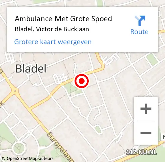 Locatie op kaart van de 112 melding: Ambulance Met Grote Spoed Naar Bladel, Victor de Bucklaan op 14 november 2015 18:47