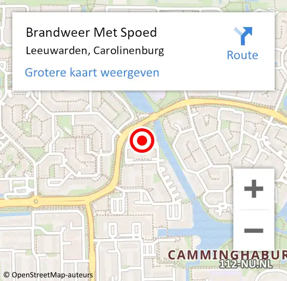 Locatie op kaart van de 112 melding: Brandweer Met Spoed Naar Leeuwarden, Carolinenburg op 14 november 2015 18:52