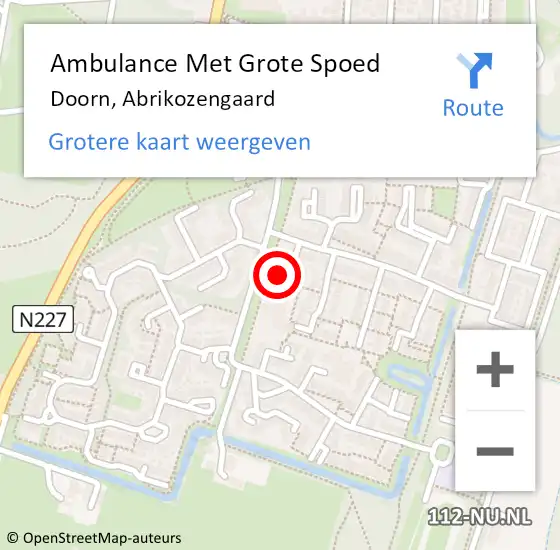 Locatie op kaart van de 112 melding: Ambulance Met Grote Spoed Naar Doorn, Abrikozengaard op 14 november 2015 19:28