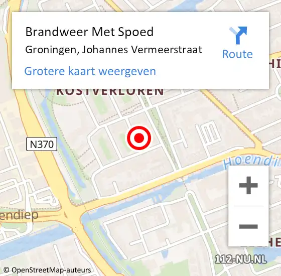 Locatie op kaart van de 112 melding: Brandweer Met Spoed Naar Groningen, Johannes Vermeerstraat op 14 november 2015 19:42