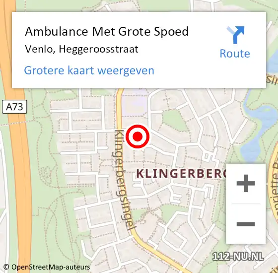 Locatie op kaart van de 112 melding: Ambulance Met Grote Spoed Naar Venlo, Heggeroosstraat op 14 november 2015 20:50