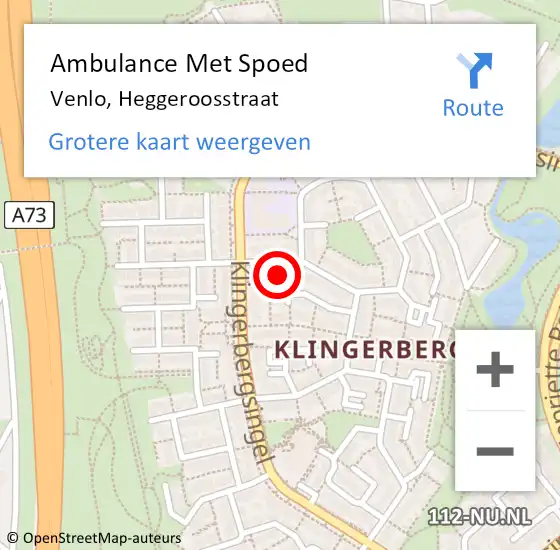 Locatie op kaart van de 112 melding: Ambulance Met Spoed Naar Venlo, Heggeroosstraat op 14 november 2015 21:05