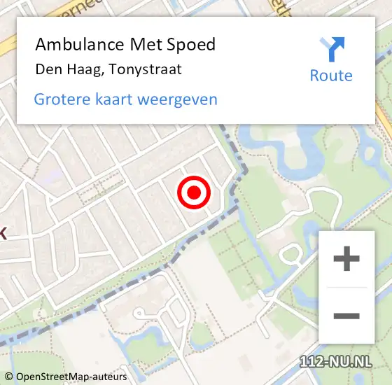 Locatie op kaart van de 112 melding: Ambulance Met Spoed Naar Den Haag, Tonystraat op 14 november 2015 22:50