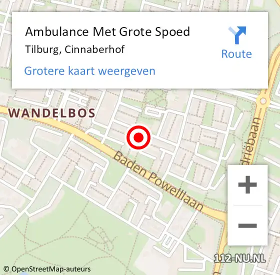 Locatie op kaart van de 112 melding: Ambulance Met Grote Spoed Naar Tilburg, Cinnaberhof op 15 november 2015 00:05