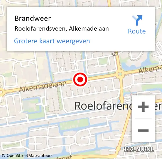 Locatie op kaart van de 112 melding: Brandweer Roelofarendsveen, Alkemadelaan op 15 november 2015 01:32