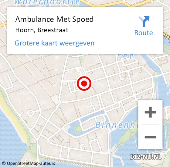 Locatie op kaart van de 112 melding: Ambulance Met Spoed Naar Hoorn, Breestraat op 15 november 2015 01:40