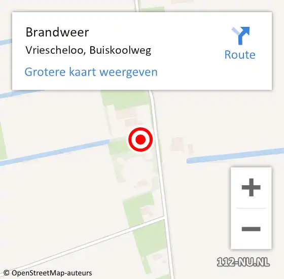 Locatie op kaart van de 112 melding: Brandweer Vriescheloo, Buiskoolweg op 15 november 2015 02:17