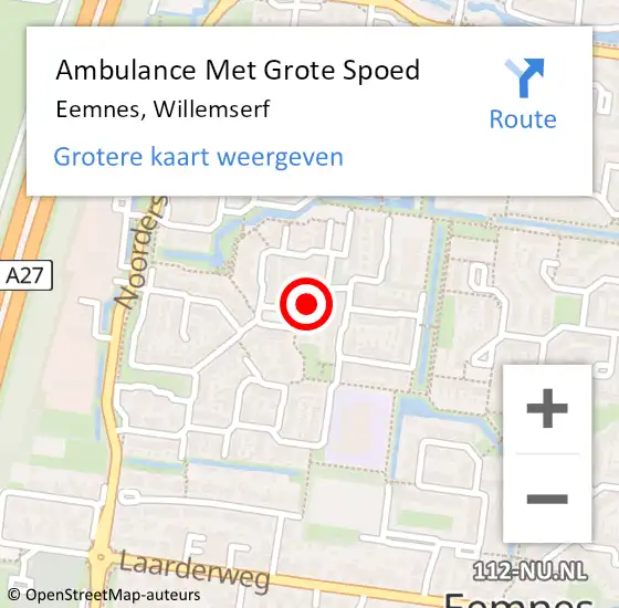 Locatie op kaart van de 112 melding: Ambulance Met Grote Spoed Naar Eemnes, Willemserf op 15 november 2015 02:38
