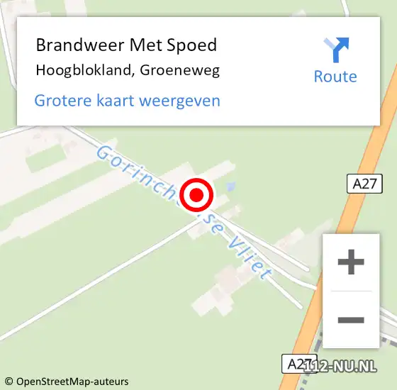 Locatie op kaart van de 112 melding: Brandweer Met Spoed Naar Hoogblokland, Groeneweg op 15 november 2015 04:46