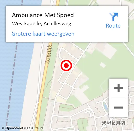 Locatie op kaart van de 112 melding: Ambulance Met Spoed Naar Westkapelle, Achillesweg op 15 november 2015 05:14