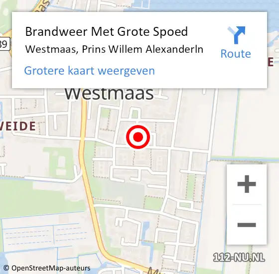 Locatie op kaart van de 112 melding: Brandweer Met Grote Spoed Naar Westmaas, Prins Willem Alexanderln op 15 november 2015 07:53