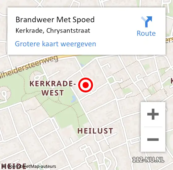 Locatie op kaart van de 112 melding: Brandweer Met Spoed Naar Kerkrade, Chrysantstraat op 15 november 2015 07:59