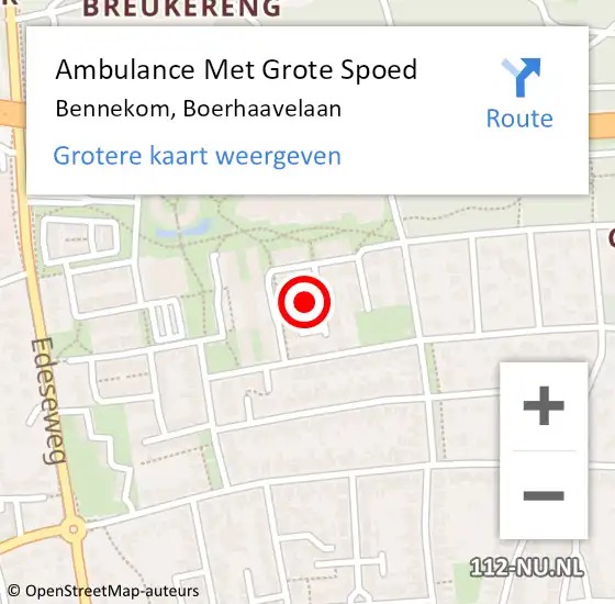 Locatie op kaart van de 112 melding: Ambulance Met Grote Spoed Naar Bennekom, Boerhaavelaan op 15 november 2015 09:42