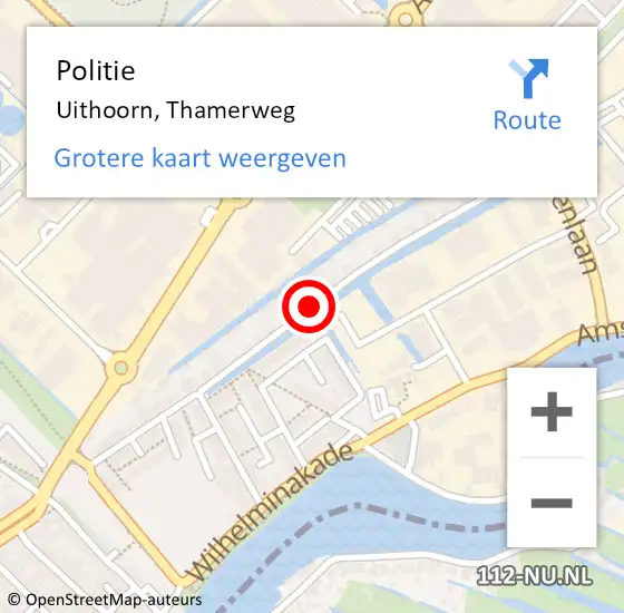 Locatie op kaart van de 112 melding: Politie Uithoorn, Thamerweg op 15 november 2015 09:51