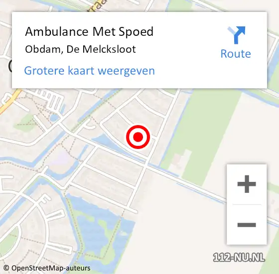 Locatie op kaart van de 112 melding: Ambulance Met Spoed Naar Obdam, De Melcksloot op 15 november 2015 10:21