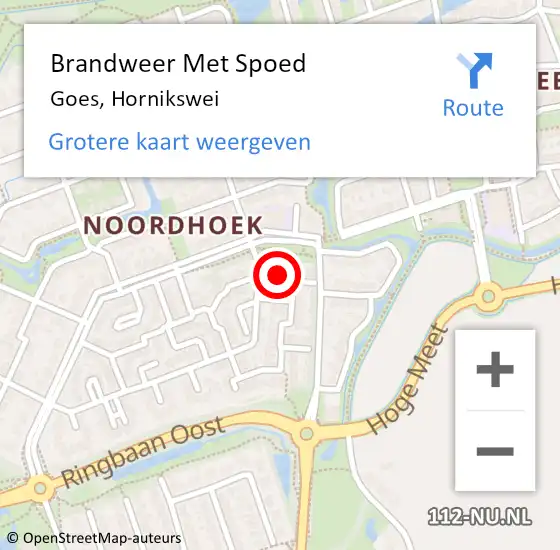 Locatie op kaart van de 112 melding: Brandweer Met Spoed Naar Goes, Hornikswei op 15 november 2015 10:34