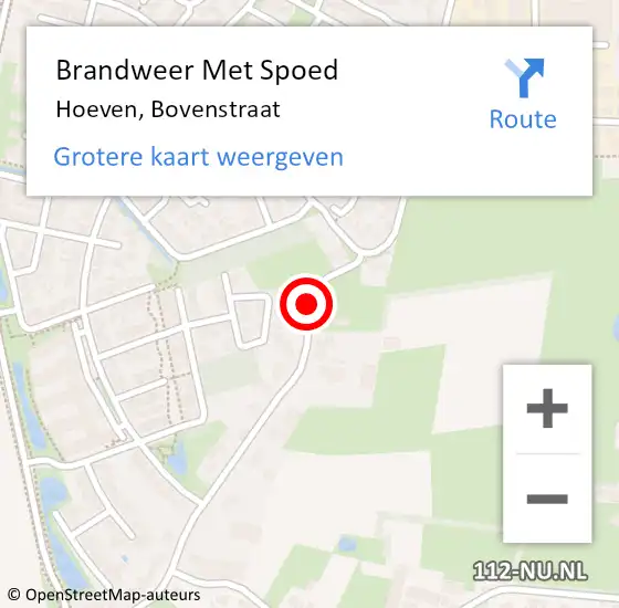 Locatie op kaart van de 112 melding: Brandweer Met Spoed Naar Hoeven, Bovenstraat op 15 november 2015 12:03