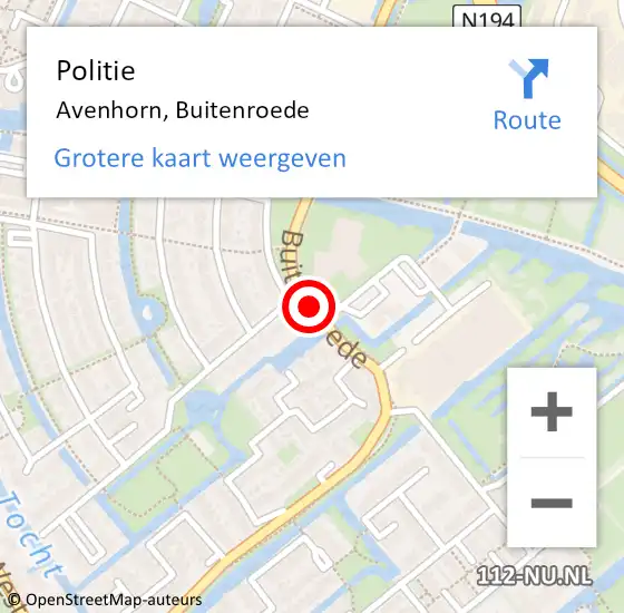 Locatie op kaart van de 112 melding: Politie Avenhorn, Buitenroede op 15 november 2015 12:56