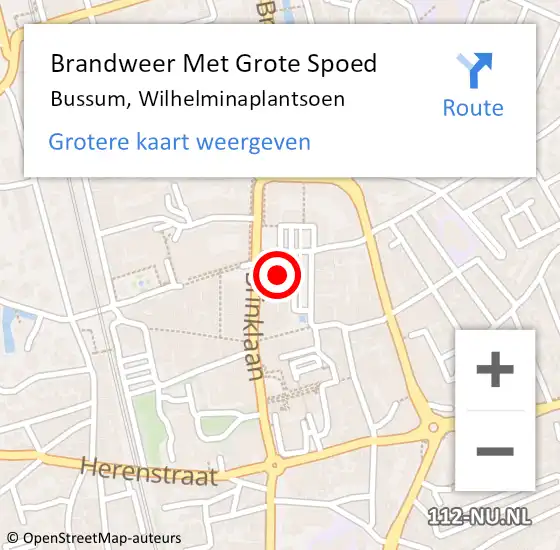 Locatie op kaart van de 112 melding: Brandweer Met Grote Spoed Naar Bussum, Wilhelminaplantsoen op 15 november 2015 13:19