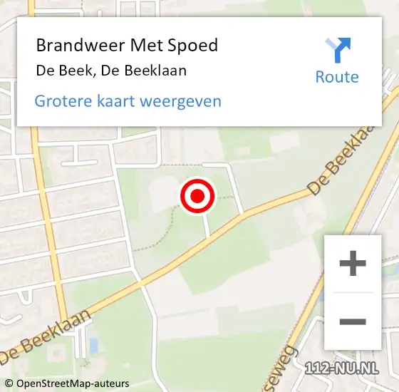 Locatie op kaart van de 112 melding: Brandweer Met Spoed Naar De Beek, De Beeklaan op 15 november 2015 13:55