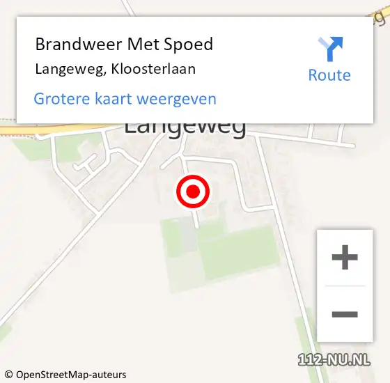 Locatie op kaart van de 112 melding: Brandweer Met Spoed Naar Langeweg, Kloosterlaan op 15 november 2015 13:55