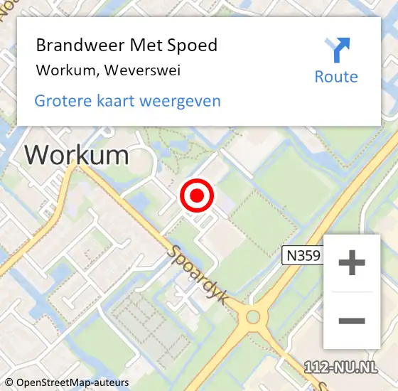 Locatie op kaart van de 112 melding: Brandweer Met Spoed Naar Workum, Weverswei op 15 november 2015 17:45