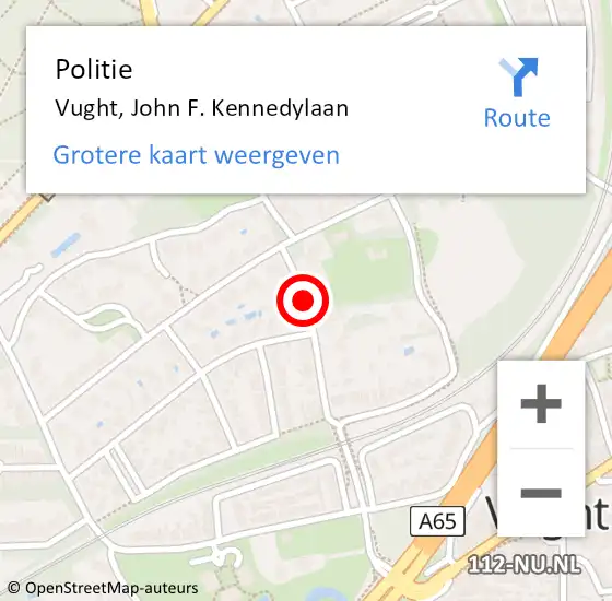 Locatie op kaart van de 112 melding: Politie Vught, John F. Kennedylaan op 15 november 2015 18:59