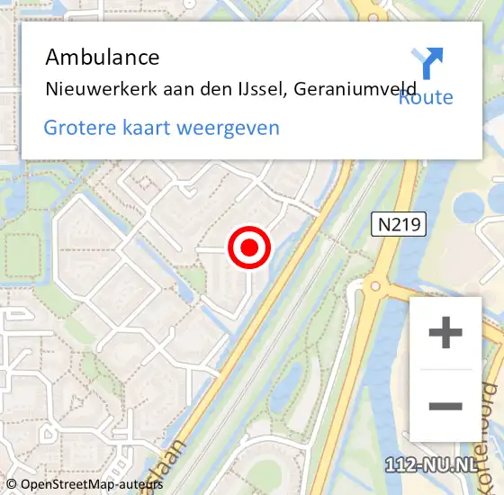 Locatie op kaart van de 112 melding: Ambulance Nieuwerkerk aan den IJssel, Geraniumveld op 15 november 2015 20:07