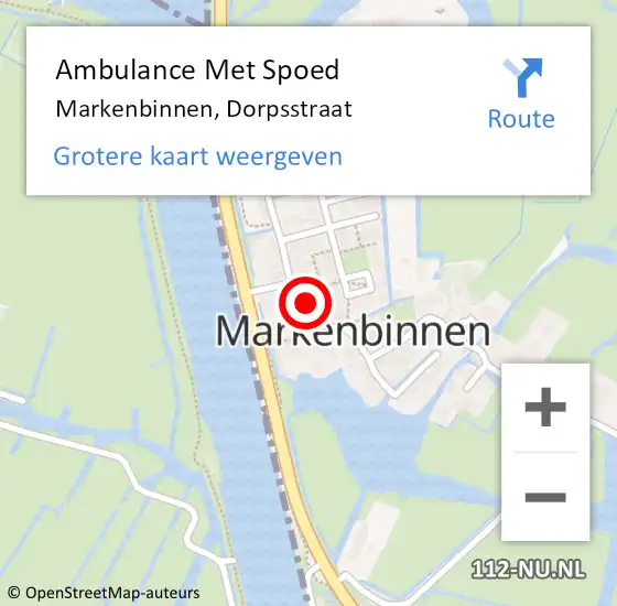 Locatie op kaart van de 112 melding: Ambulance Met Spoed Naar Markenbinnen, Dorpsstraat op 15 november 2015 20:19