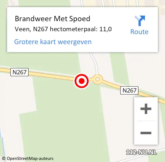 Locatie op kaart van de 112 melding: Brandweer Met Spoed Naar Veen, N267 hectometerpaal: 11,0 op 15 november 2015 20:27