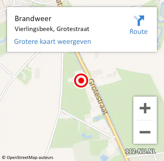 Locatie op kaart van de 112 melding: Brandweer Vierlingsbeek, Grotestraat op 15 november 2015 20:33