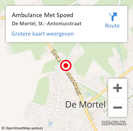 Locatie op kaart van de 112 melding: Ambulance Met Spoed Naar De Mortel, St.- Antoniusstraat op 15 november 2015 22:08