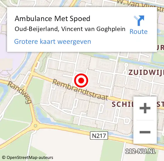 Locatie op kaart van de 112 melding: Ambulance Met Spoed Naar Oud-Beijerland, Vincent van Goghplein op 15 november 2015 22:23