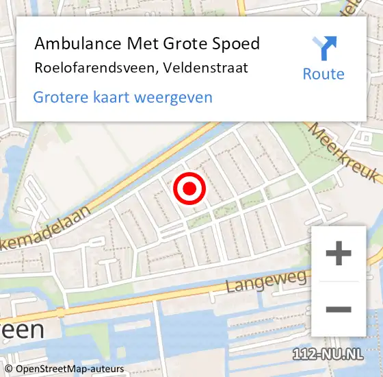 Locatie op kaart van de 112 melding: Ambulance Met Grote Spoed Naar Roelofarendsveen, Veldenstraat op 27 november 2013 04:20