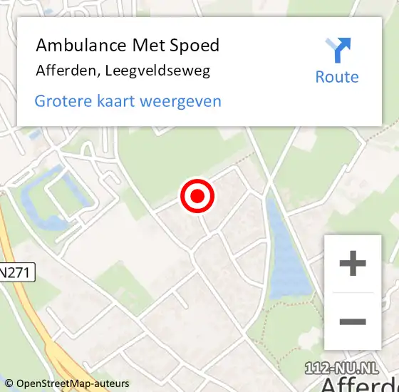 Locatie op kaart van de 112 melding: Ambulance Met Spoed Naar Afferden, Leegveldseweg op 15 november 2015 23:16