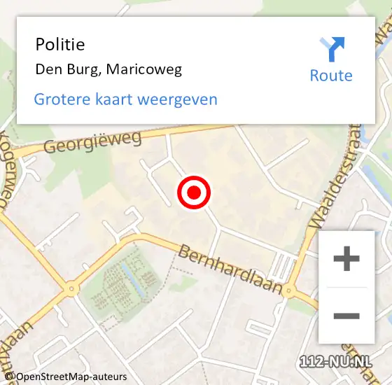 Locatie op kaart van de 112 melding: Politie Den Burg, Maricoweg op 15 november 2015 23:31