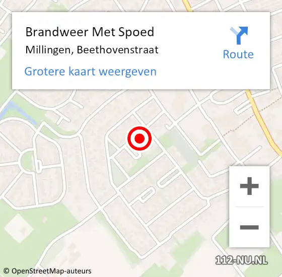 Locatie op kaart van de 112 melding: Brandweer Met Spoed Naar Millingen, Beethovenstraat op 15 november 2015 23:42