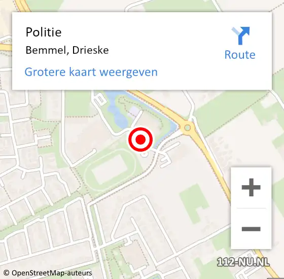 Locatie op kaart van de 112 melding: Politie Bemmel, Drieske op 16 november 2015 00:27