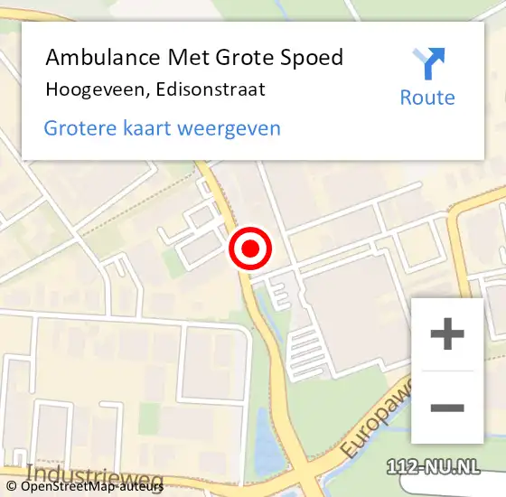 Locatie op kaart van de 112 melding: Ambulance Met Grote Spoed Naar Hoogeveen, Edisonstraat op 16 november 2015 05:58