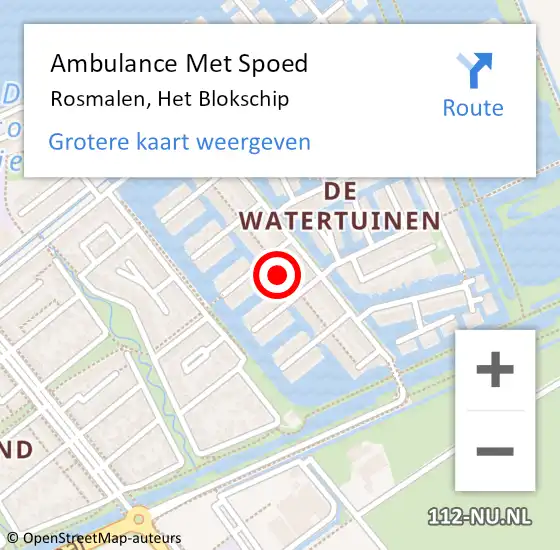 Locatie op kaart van de 112 melding: Ambulance Met Spoed Naar Rosmalen, Het Blokschip op 16 november 2015 06:14