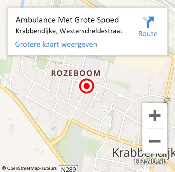 Locatie op kaart van de 112 melding: Ambulance Met Grote Spoed Naar Krabbendijke, Westerscheldestraat op 16 november 2015 06:17