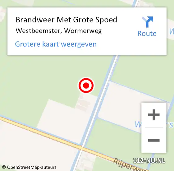 Locatie op kaart van de 112 melding: Brandweer Met Grote Spoed Naar Westbeemster, Wormerweg op 14 september 2013 01:57