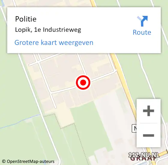 Locatie op kaart van de 112 melding: Politie Lopik, 1e Industrieweg op 27 november 2013 06:06