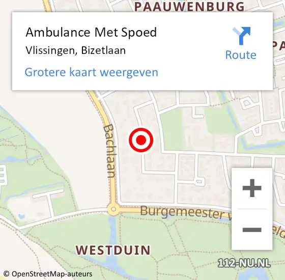 Locatie op kaart van de 112 melding: Ambulance Met Spoed Naar Vlissingen, Bizetlaan op 16 november 2015 08:22