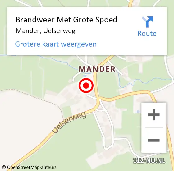 Locatie op kaart van de 112 melding: Brandweer Met Grote Spoed Naar Mander, Uelserweg op 16 november 2015 09:07