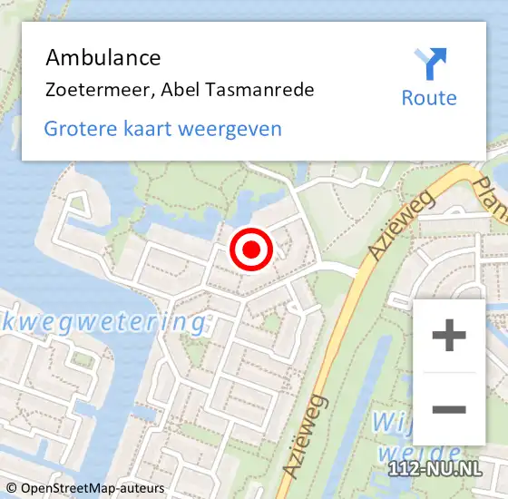 Locatie op kaart van de 112 melding: Ambulance Zoetermeer, Abel Tasmanrede op 16 november 2015 09:32